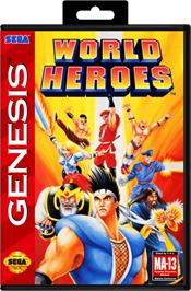 Box cover for World Heroes on the Sega Genesis.