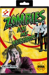 Box cover for Zombies Ate My Neighbors on the Sega Genesis.