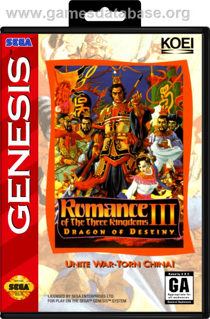 Romance of the Three Kingdoms III: Dragon of Destiny - Sega Genesis - Artwork - Box