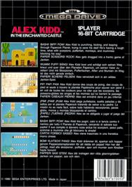 Box back cover for Alex Kidd in the Enchanted Castle on the Sega Genesis.
