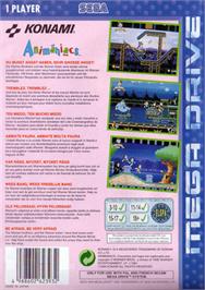 Box back cover for Animaniacs on the Sega Genesis.