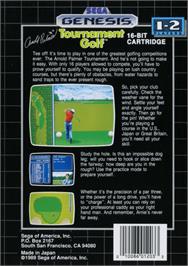 Box back cover for Arnold Palmer Tournament Golf on the Sega Genesis.