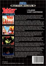 Box back cover for Astérix and the Great Rescue on the Sega Genesis.