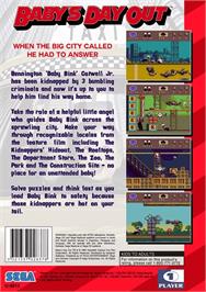 Box back cover for Baby's Day Out on the Sega Genesis.