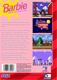 Box back cover for Barbie Vacation Adventure on the Sega Genesis.
