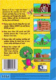 Box back cover for Barney's Hide and Seek Game on the Sega Genesis.