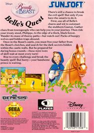 Box back cover for Beauty and the Beast: Belle's Quest on the Sega Genesis.