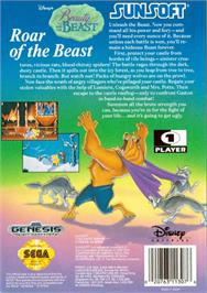 Box back cover for Beauty and the Beast: Roar of the Beast on the Sega Genesis.