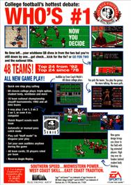 Box back cover for Bill Walsh College Football on the Sega Genesis.