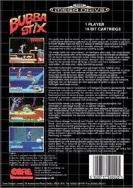 Box back cover for Bubba 'n' Stix on the Sega Genesis.