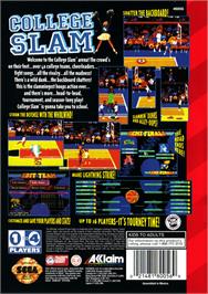 Box back cover for College Slam on the Sega Genesis.