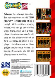 Box back cover for Columns III on the Sega Genesis.