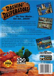 Box back cover for Dashin' Desperadoes on the Sega Genesis.