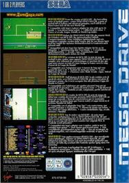 Box back cover for Dino Dini's Soccer on the Sega Genesis.