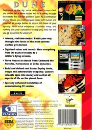 Box back cover for Dune - The Battle for Arrakis on the Sega Genesis.