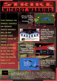 Box back cover for F-117 Night Storm on the Sega Genesis.