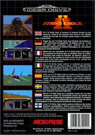 Box back cover for F-15 Strike Eagle II on the Sega Genesis.
