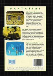 Box back cover for Fantasia on the Sega Genesis.