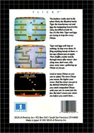 Box back cover for Flicky on the Sega Genesis.