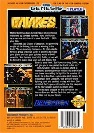 Box back cover for Gaiares on the Sega Genesis.