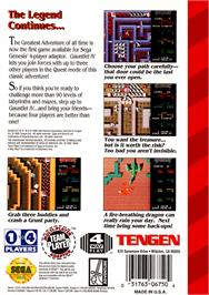 Box back cover for Gauntlet IV on the Sega Genesis.