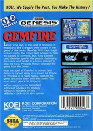 Box back cover for Gemfire on the Sega Genesis.