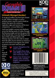 Box back cover for Genghis Khan 2: Clan of the Grey Wolf on the Sega Genesis.