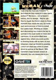 Box back cover for Humans, The on the Sega Genesis.