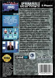 Box back cover for Jeopardy on the Sega Genesis.