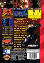 Box back cover for Judge Dredd on the Sega Genesis.