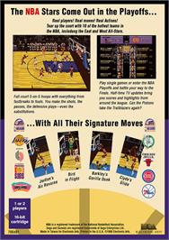Box back cover for Lakers vs. Celtics and the NBA Playoffs on the Sega Genesis.