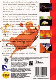 Box back cover for Lion King, The on the Sega Genesis.