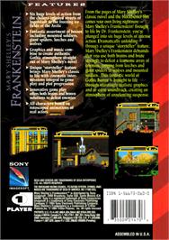 Box back cover for Mary Shelley's Frankenstein on the Sega Genesis.