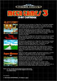 Box back cover for Mega Games 3 on the Sega Genesis.