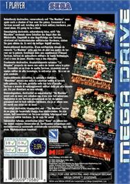 Box back cover for Mega Turrican on the Sega Genesis.