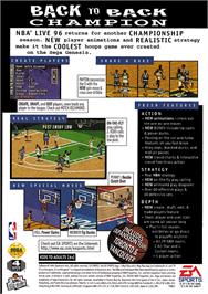 Box back cover for NBA Live '96 on the Sega Genesis.