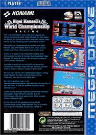 Box back cover for Nigel Mansell's World Championship on the Sega Genesis.