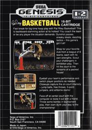 Box back cover for Pat Riley Basketball on the Sega Genesis.
