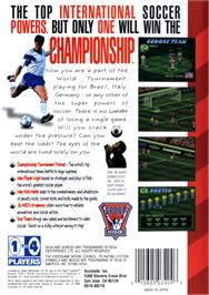 Box back cover for Pelé II: World Tournament Soccer on the Sega Genesis.