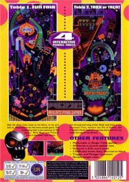 Box back cover for Psycho Pinball on the Sega Genesis.