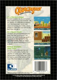 Box back cover for QuackShot starring Donald Duck on the Sega Genesis.