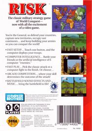 Box back cover for Risk on the Sega Genesis.