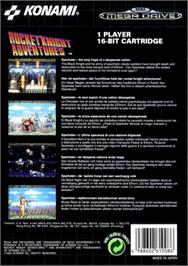 Box back cover for Rocket Knight Adventures on the Sega Genesis.