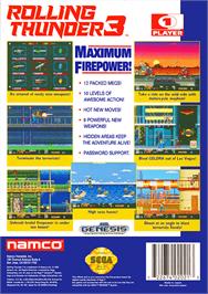 Box back cover for Rolling Thunder 3 on the Sega Genesis.