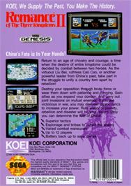 Box back cover for Romance of the Three Kingdoms 2 on the Sega Genesis.
