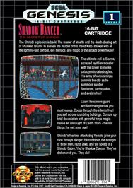 Box back cover for Shadow Dancer: The Secret of Shinobi on the Sega Genesis.