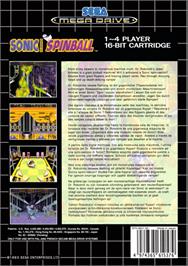 Box back cover for Sonic Spinball on the Sega Genesis.