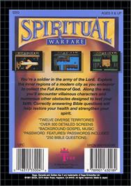 Box back cover for Spiritual Warfare on the Sega Genesis.