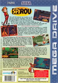 Box back cover for Spirou on the Sega Genesis.