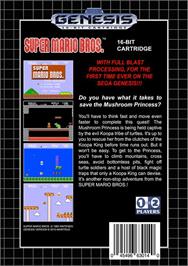 Box back cover for Super Mario Bros. on the Sega Genesis.
